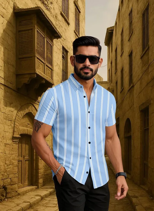 Blue_Striped_Short_Sleeve_Casual_Shirt,_Cotton_Blend
