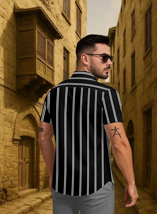 Black_Striped_Short_Sleeve_Casual_Shirt,_Cotton_Blend
