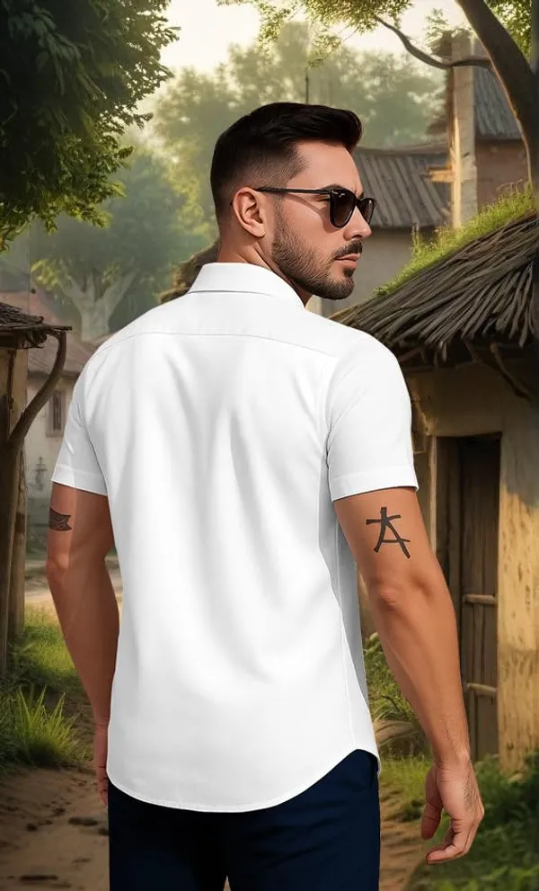 White_Beach_Print_Short_Sleeve_Shirt,_Light_Blue_And_Black_Colour_Block_Design_With_Palm_Tree_Pattern,_Casual_Summer_Button_Down