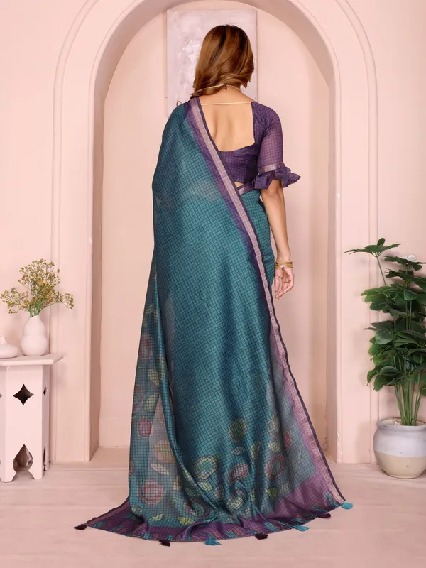 Teal_Blue_&_Purple_Black_Chanderi_Saree_For_Women
