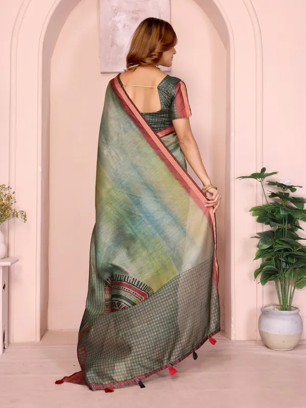 Green_&_Maroon_Black_Chanderi_Saree_For_Women