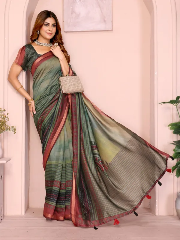 Green_&_Maroon_Black_Chanderi_Saree_For_Women