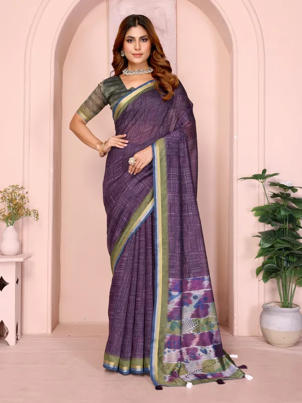 Purple_&_Green_Black_Chanderi_Saree_For_Women