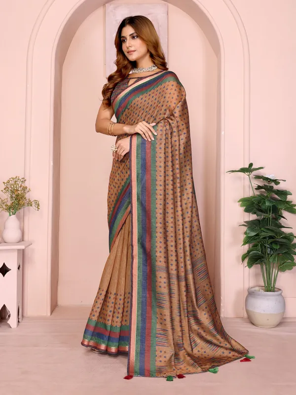 Mustard_Brown_Geometric_Black_Chanderi_Saree_For_Women