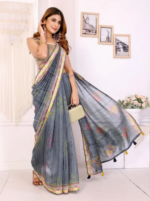 Grey_Floral_Printed_Chanderi_Saree_For_Women