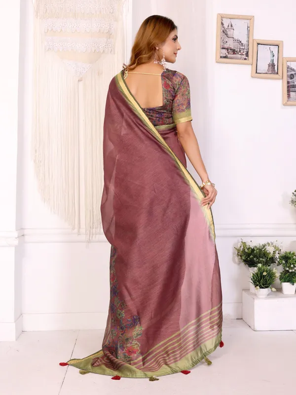 Maroon_&_Olive_Floral_Printed_Chanderi_Saree_For_Women
