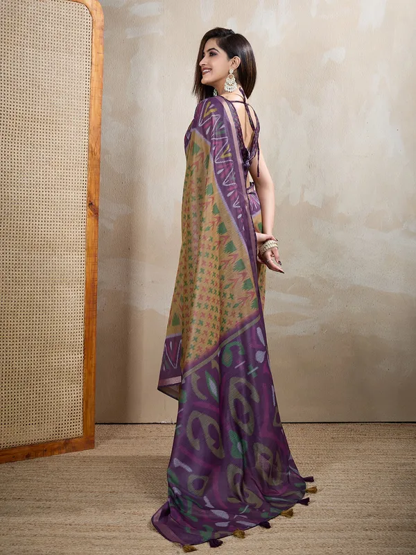 Olive_&_Purple_Ikat_Printed_Chanderi_Saree_For_Women