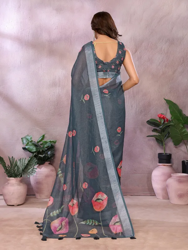 Grey_Floral_Linen_Shimmer_Saree_For_Women