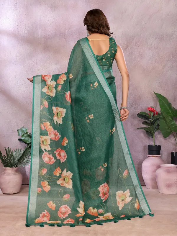Green_Floral_Linen_Shimmer_Saree_For_Women