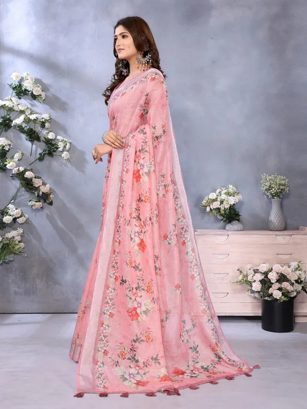Pink_Floral_Print_Linen_Shimmer_Saree_For_Women