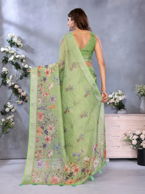 Lime_Green_Floral_Printed_Saree_For_Women