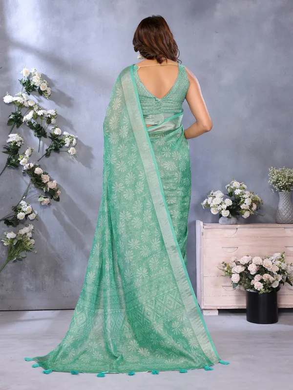 Sea_Green_Woven_Pattern_Saree_For_Women