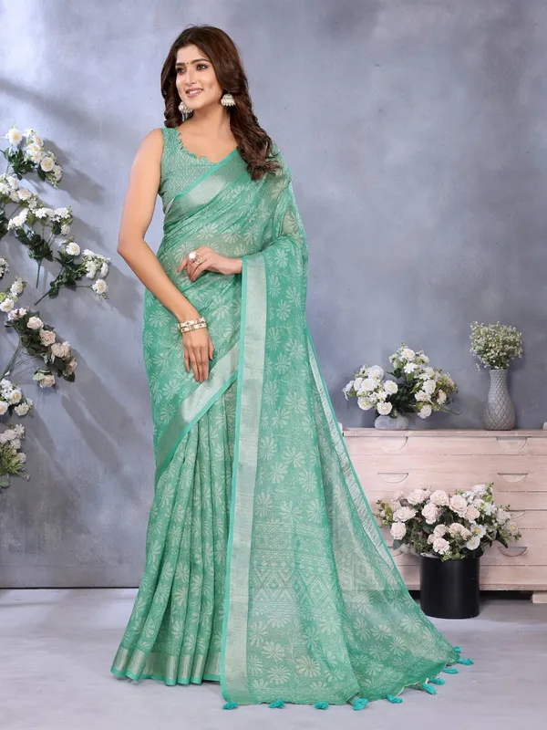 Sea_Green_Woven_Pattern_Saree_For_Women