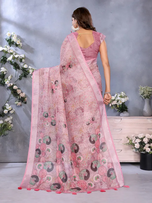 Rose_Pink_Ethnic_Printed_Saree_For_Women