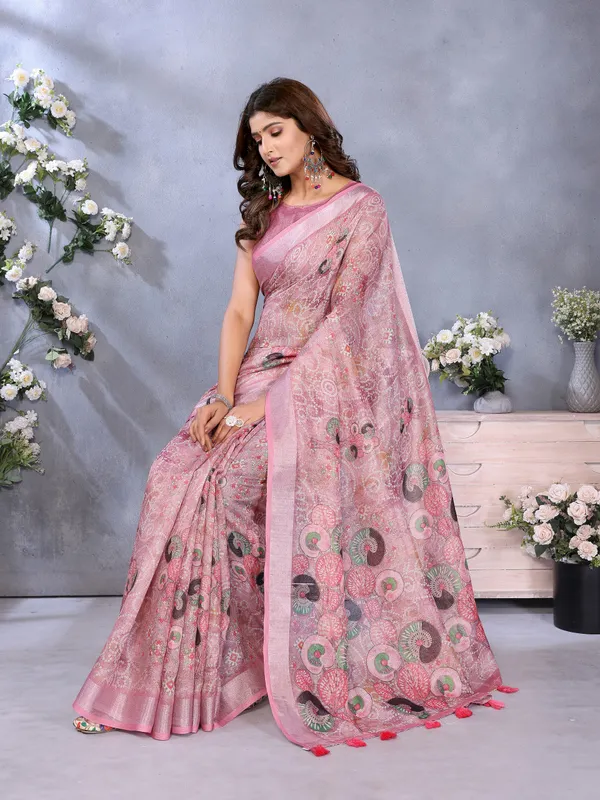 Rose_Pink_Ethnic_Printed_Saree_For_Women