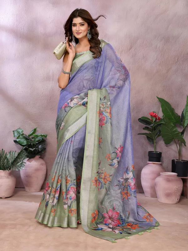 Lavender_Green_Floral_Printed_Saree_For_Women