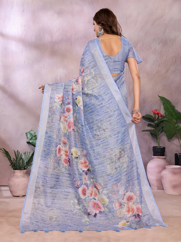 Sky_Blue_Floral_Printed_Saree_For_Women