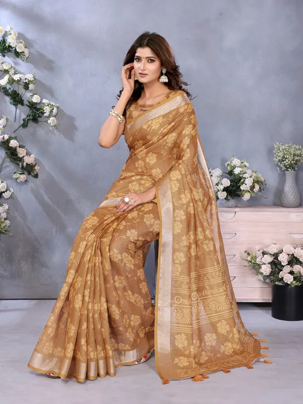 Golden_Floral_Woven_Saree_For_Women