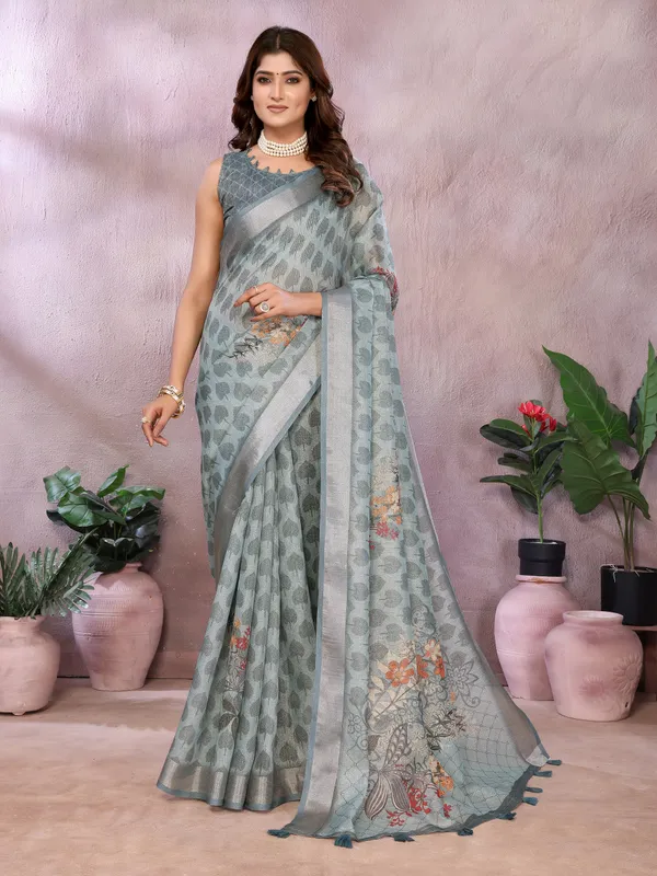 Greyish_Blue_Woven_Floral_Saree_For_Women