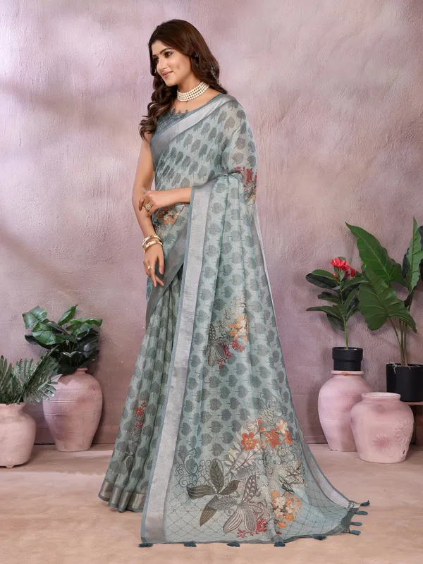 Greyish_Blue_Woven_Floral_Saree_For_Women