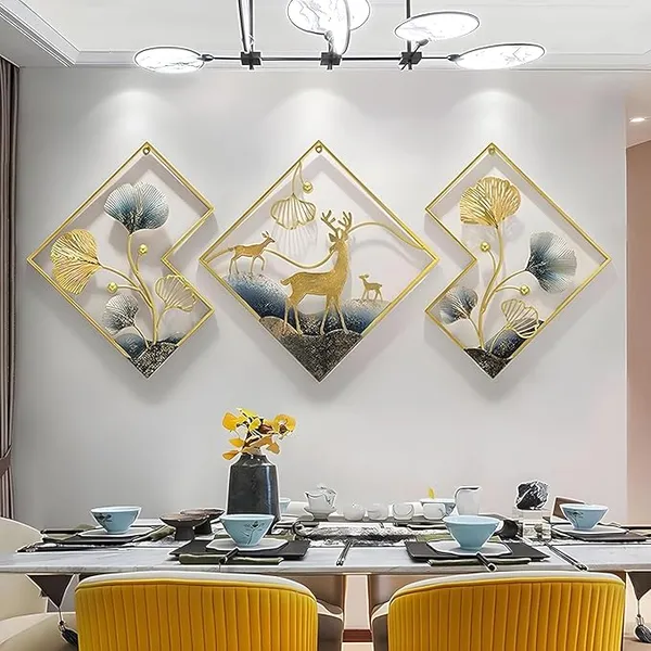 SNS Decor Set of 3 Handcrafted Multicolor Metal Abstract Deer Wall Art ...