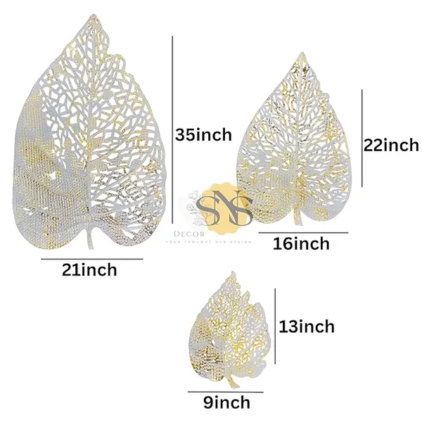 White_&_Gold_Luxury_Metal_Abstract_Figures_Leaf_Wallart_Set_Of_3_Handcrafted_Wall_Sculpture_Wall_Art_Multicolor_For_Home_Decoration