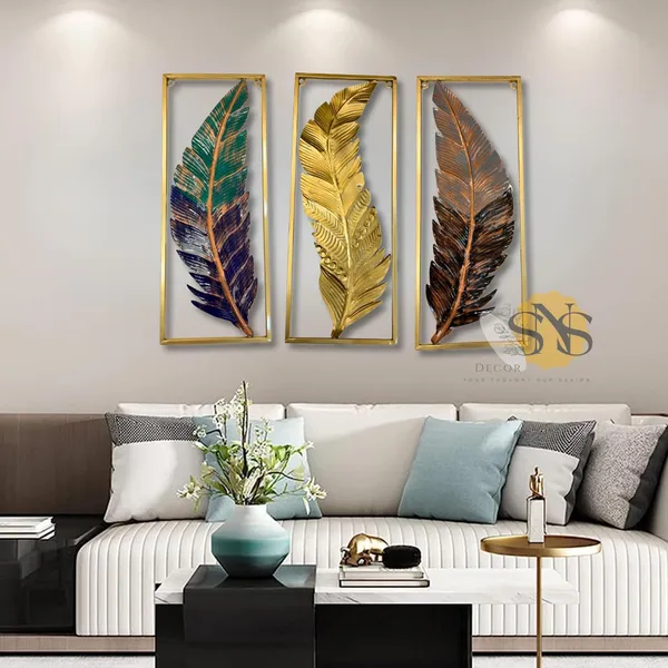 Set_of_3_Multicolor_Metal_Frame_Leaf_Wall_Art_|_Modern_Luxury_3D_Sculpture_for_Living_Room,_Restaurant,_Hotel_&_Office_Décor
