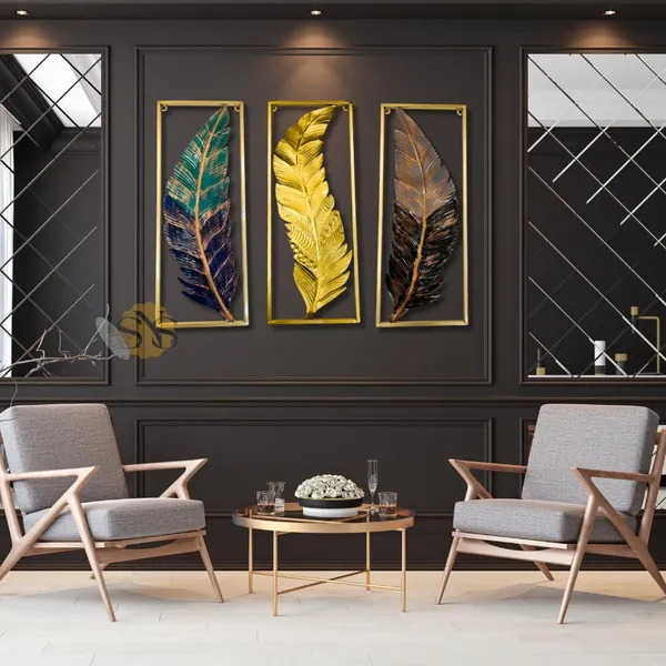 Set_of_3_Multicolor_Metal_Frame_Leaf_Wall_Art_|_Modern_Luxury_3D_Sculpture_for_Living_Room,_Restaurant,_Hotel_&_Office_Décor