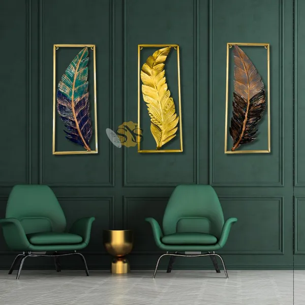 Set_of_3_Multicolor_Metal_Frame_Leaf_Wall_Art_|_Modern_Luxury_3D_Sculpture_for_Living_Room,_Restaurant,_Hotel_&_Office_Décor