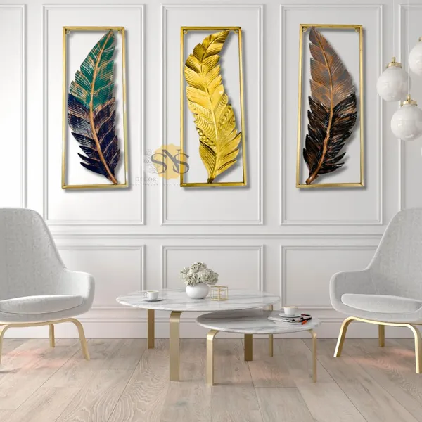 Set_of_3_Multicolor_Metal_Frame_Leaf_Wall_Art_|_Modern_Luxury_3D_Sculpture_for_Living_Room,_Restaurant,_Hotel_&_Office_Décor