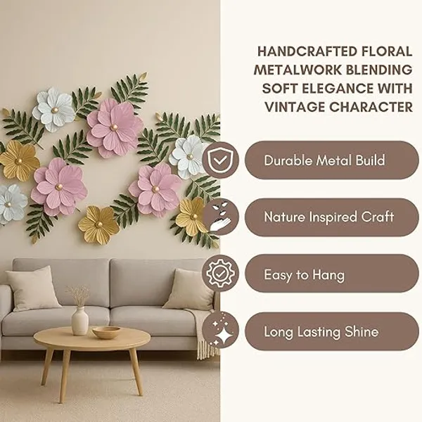 Multicolor_Metal_Wall_Art_3D_Floral_&_Leaf_Design,_Handcrafted_Iron_Wall_Hanging_For_Living_Room,_Bedroom_&_Office_Dacor_(Multi_Color_With_Pink_Flowers)