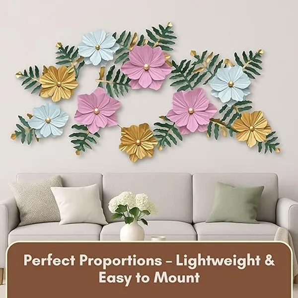 Multicolor_Metal_Wall_Art_3D_Floral_&_Leaf_Design,_Handcrafted_Iron_Wall_Hanging_For_Living_Room,_Bedroom_&_Office_Dacor_(Multi_Color_With_Pink_Flowers)
