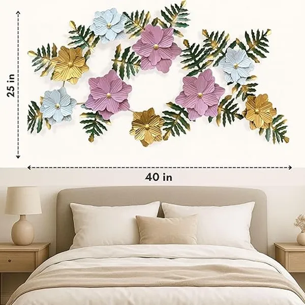 Multicolor_Metal_Wall_Art_3D_Floral_&_Leaf_Design,_Handcrafted_Iron_Wall_Hanging_For_Living_Room,_Bedroom_&_Office_Dacor_(Multi_Color_With_Pink_Flowers)