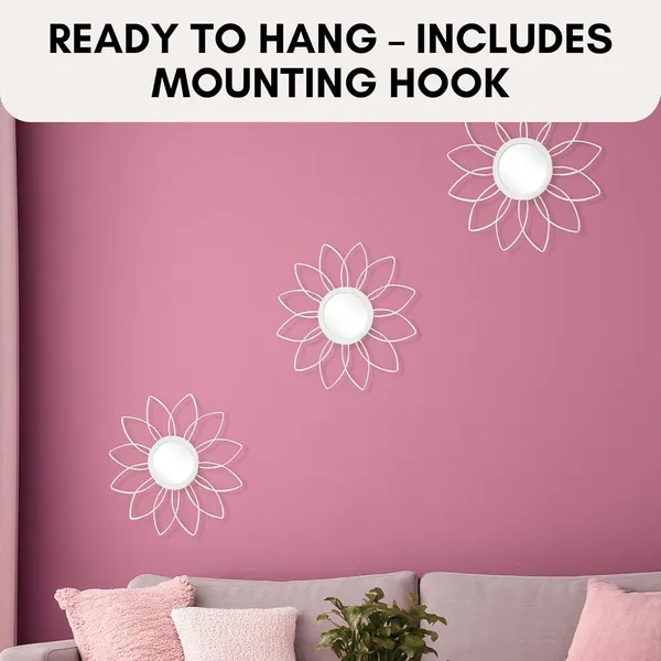 White_Metal_Sunflower_Mirror_Wall_Decor_|_Decorative_Mirror_Wall_Mounted_|_Mirror_Wall_Decor_For_Living_Room_|_Beautiful_Metal_Modern_Designer_|_Hanging_Mirror_Sculpture_Set_Of_3