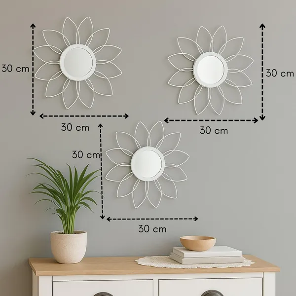 White_Metal_Sunflower_Mirror_Wall_Decor_|_Decorative_Mirror_Wall_Mounted_|_Mirror_Wall_Decor_For_Living_Room_|_Beautiful_Metal_Modern_Designer_|_Hanging_Mirror_Sculpture_Set_Of_3