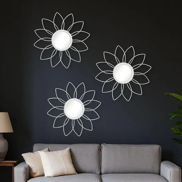 White_Metal_Sunflower_Mirror_Wall_Decor_|_Decorative_Mirror_Wall_Mounted_|_Mirror_Wall_Decor_For_Living_Room_|_Beautiful_Metal_Modern_Designer_|_Hanging_Mirror_Sculpture_Set_Of_3