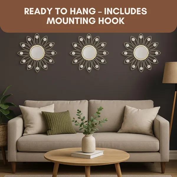 White_Metal_Sunflower_Mirror_Wall_Decor_With_Crystal_Accents_(Set_Of_3)_Mirror_Wall_Decor_For_Living_Room_|_Beautiful_Metal_Modern_Designer_|_Hanging_Mirror_Sculpture_(White)