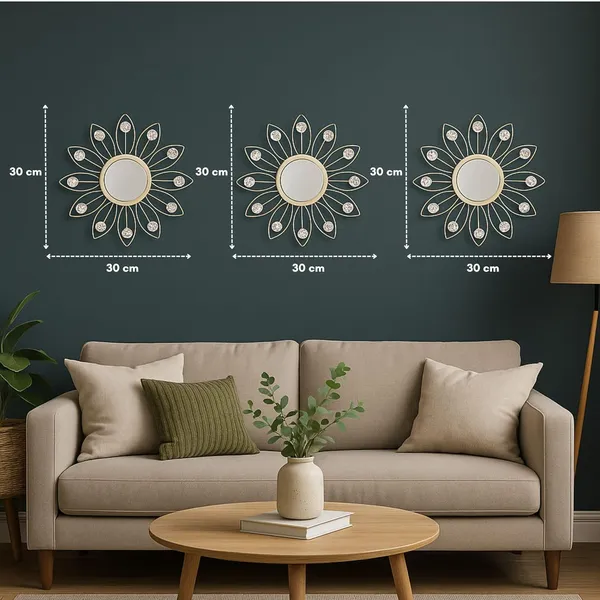 White_Metal_Sunflower_Mirror_Wall_Decor_With_Crystal_Accents_(Set_Of_3)_Mirror_Wall_Decor_For_Living_Room_|_Beautiful_Metal_Modern_Designer_|_Hanging_Mirror_Sculpture_(White)