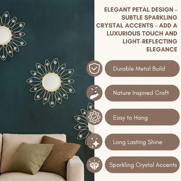White_Metal_Sunflower_Mirror_Wall_Decor_With_Crystal_Accents_(Set_Of_3)_Mirror_Wall_Decor_For_Living_Room_|_Beautiful_Metal_Modern_Designer_|_Hanging_Mirror_Sculpture_(White)