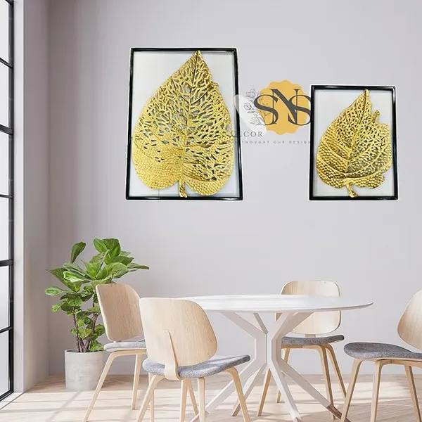 Shiny_Golden_Modern_Luxury_Metal_Leaf_Set_Of_2_Frame_Wall_Art_Decorations_|_Perfect_3D_Wall_Sculpture_For_Living_Room,_Bedroom,_Restaurant,_Hotel_&_Office_(Shiny_Golden)