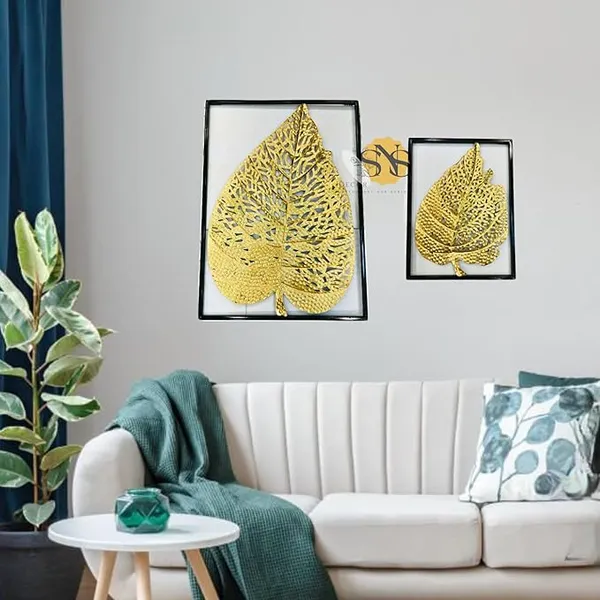 Shiny_Golden_Modern_Luxury_Metal_Leaf_Set_Of_2_Frame_Wall_Art_Decorations_|_Perfect_3D_Wall_Sculpture_For_Living_Room,_Bedroom,_Restaurant,_Hotel_&_Office_(Shiny_Golden)