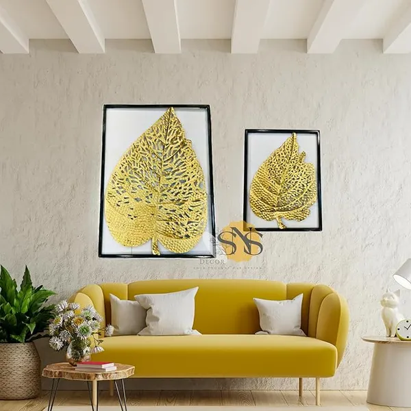 Shiny_Golden_Modern_Luxury_Metal_Leaf_Set_Of_2_Frame_Wall_Art_Decorations_|_Perfect_3D_Wall_Sculpture_For_Living_Room,_Bedroom,_Restaurant,_Hotel_&_Office_(Shiny_Golden)