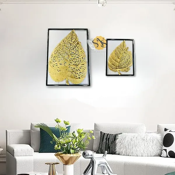 Shiny_Golden_Modern_Luxury_Metal_Leaf_Set_Of_2_Frame_Wall_Art_Decorations_|_Perfect_3D_Wall_Sculpture_For_Living_Room,_Bedroom,_Restaurant,_Hotel_&_Office_(Shiny_Golden)