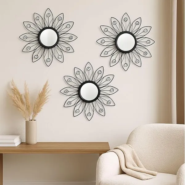 Black_Metal_Sunflower_Mirror_Wall_Decor_With_Crystal_Accents_(Set_Of_3)_Mirror_Wall_Decor_For_Living_Room_|_Beautiful_Metal_Modern_Designer_|_Hanging_Mirror_Sculpture_(Black)
