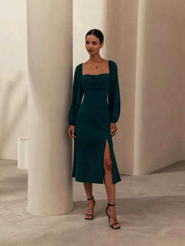 Green_Maxi_Corset_Waist_Midi_Dress_For_Women