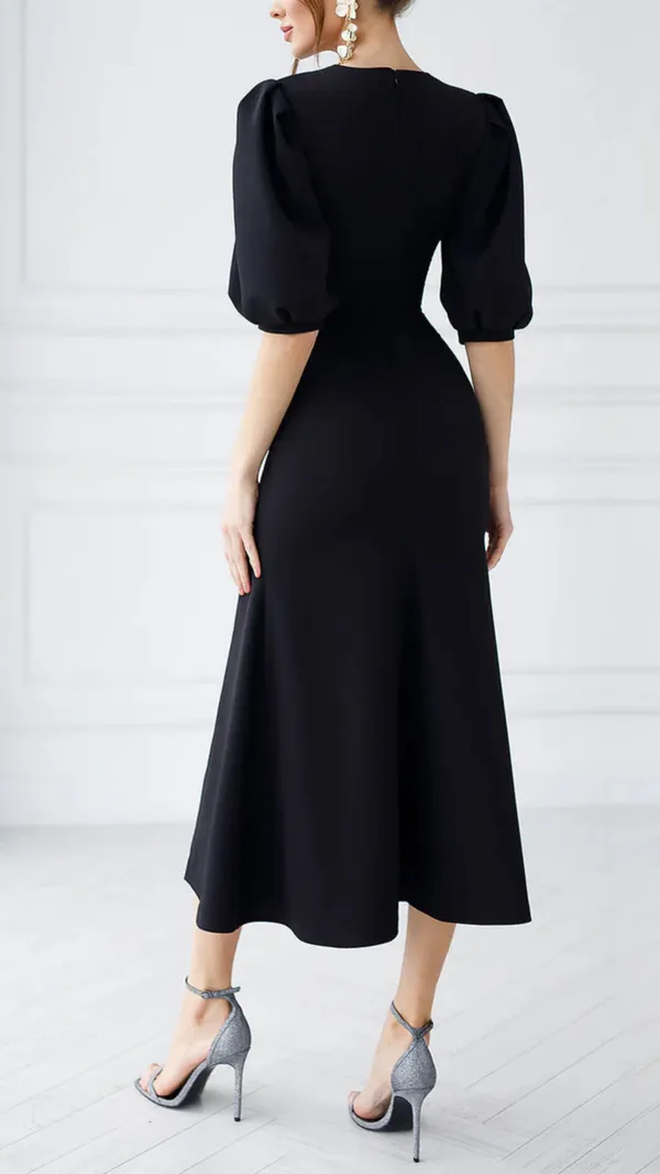 Black_Puff-Sleeve_Midi_Dress