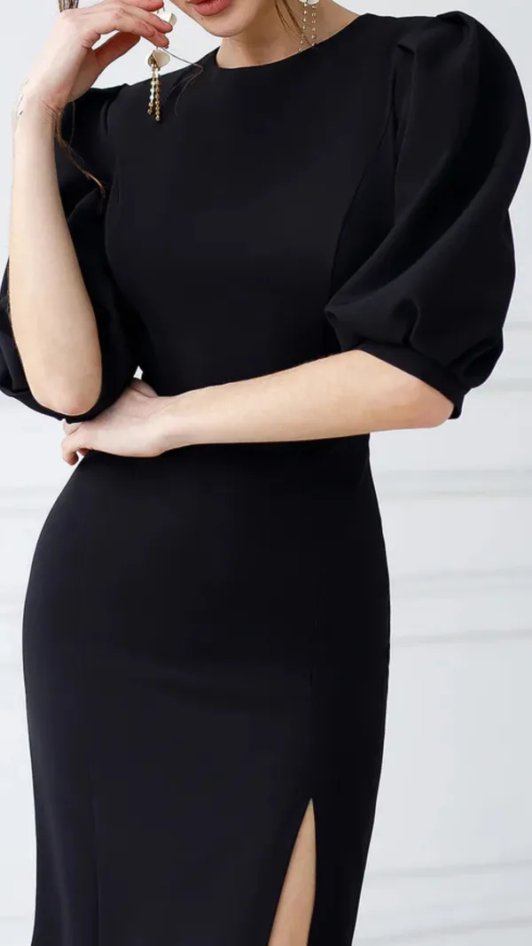 Black_Puff-Sleeve_Midi_Dress