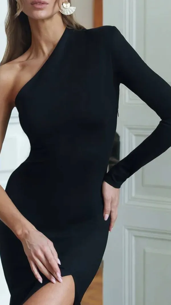 Bodycon_One_Shoulder_Maxi_Black__Dress