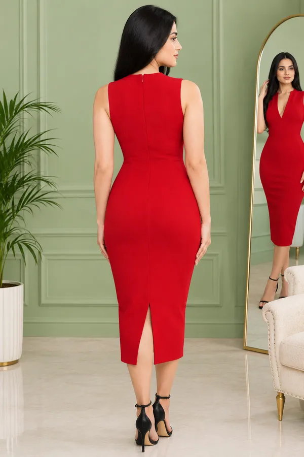 Red_V-Neck_Bodycon_Dress_for_Women