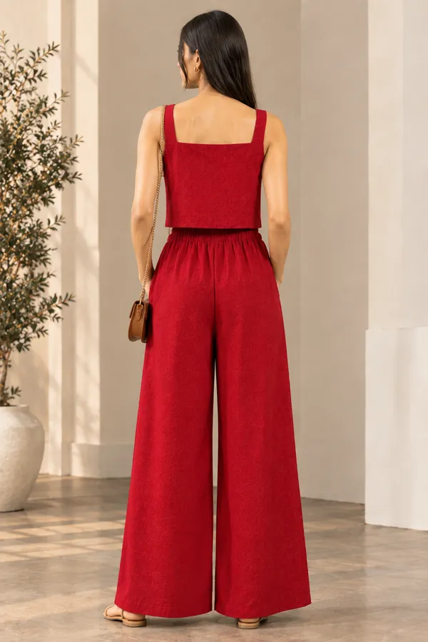 Red_Square_Neck_Top_And_Wide_Leg_Pants_Set_For_Women